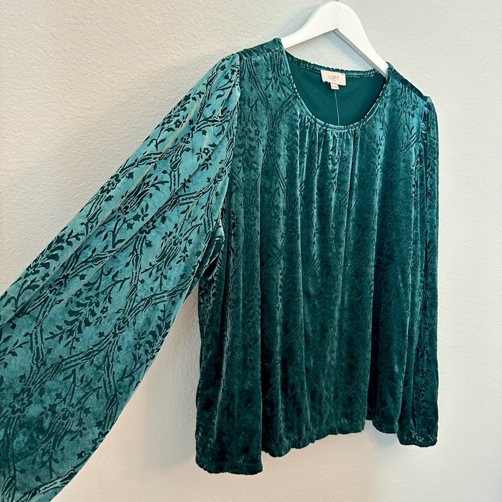 New! LOFT Velour Crewneck Top with Balloon Sleeves